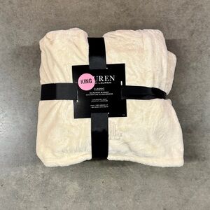 Ralph Lauren King Classic Beige Cream Off White Micromink Fleece Blanket